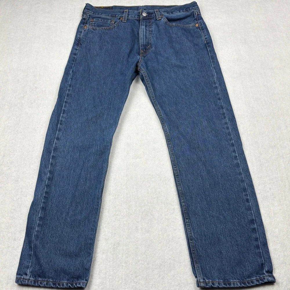 Levis Mens 33x30 505 Regular Straight Fit Medium Wash Blue Denim Jeans 33 30